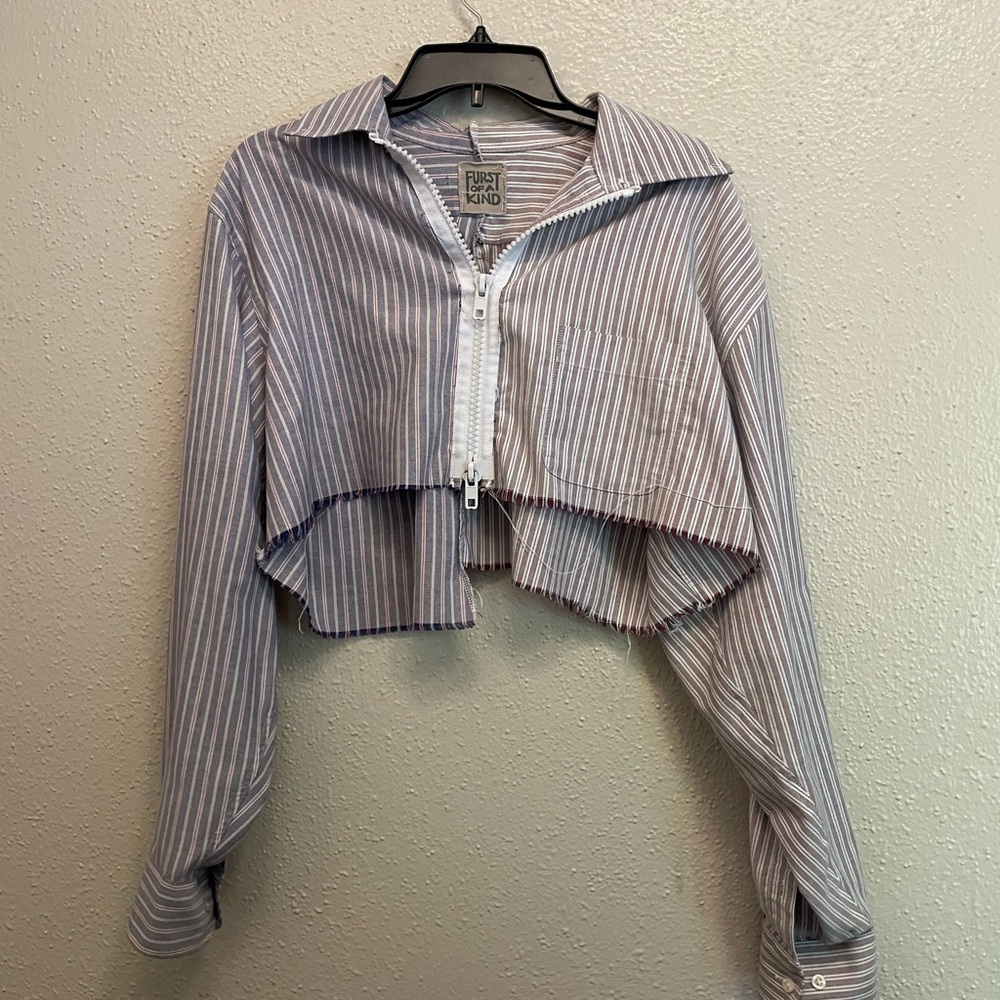 Striped Cropped Top - Blue and White